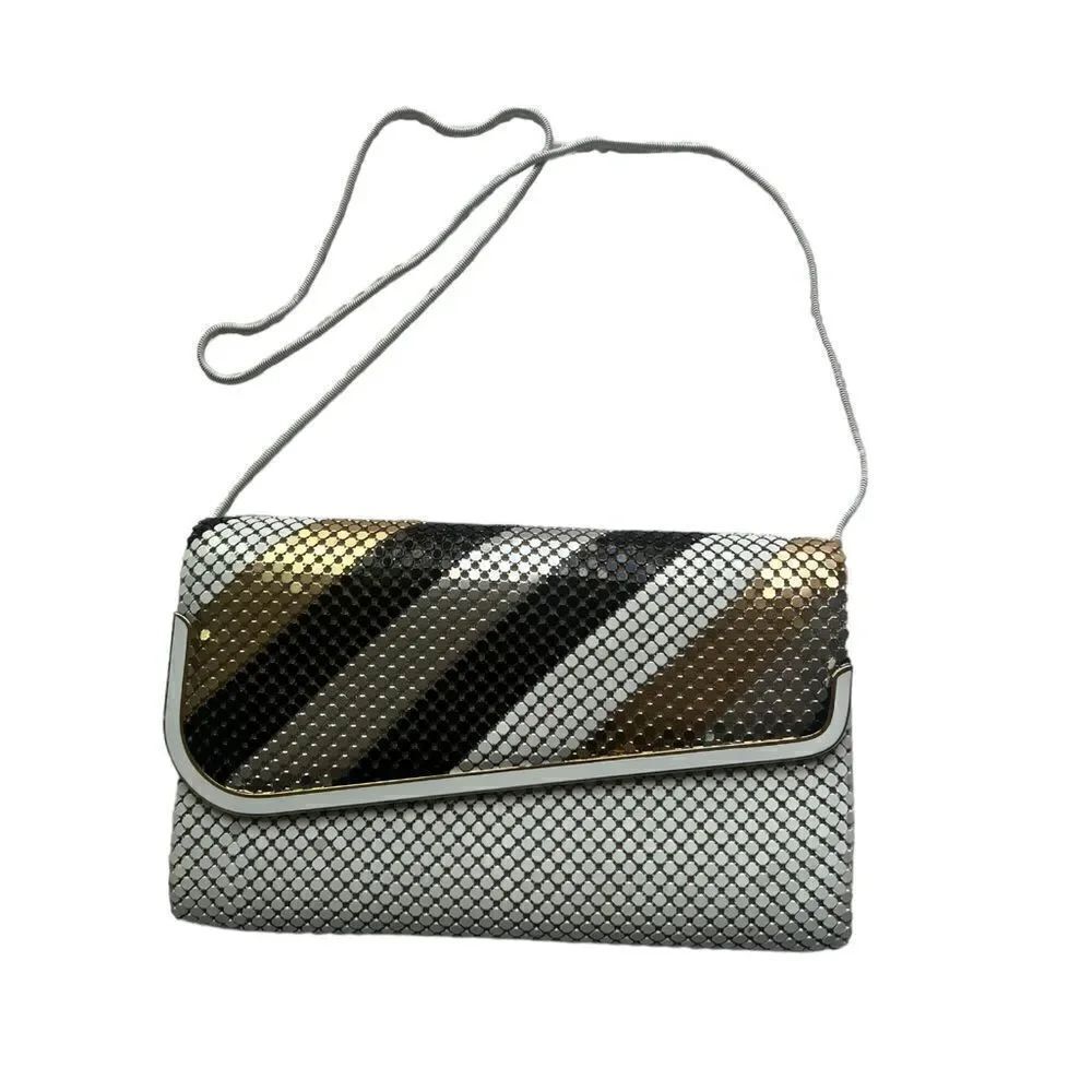 Vintage ELKA Handbag Shoulder Purse White Gold Black Silver Sequin Metal